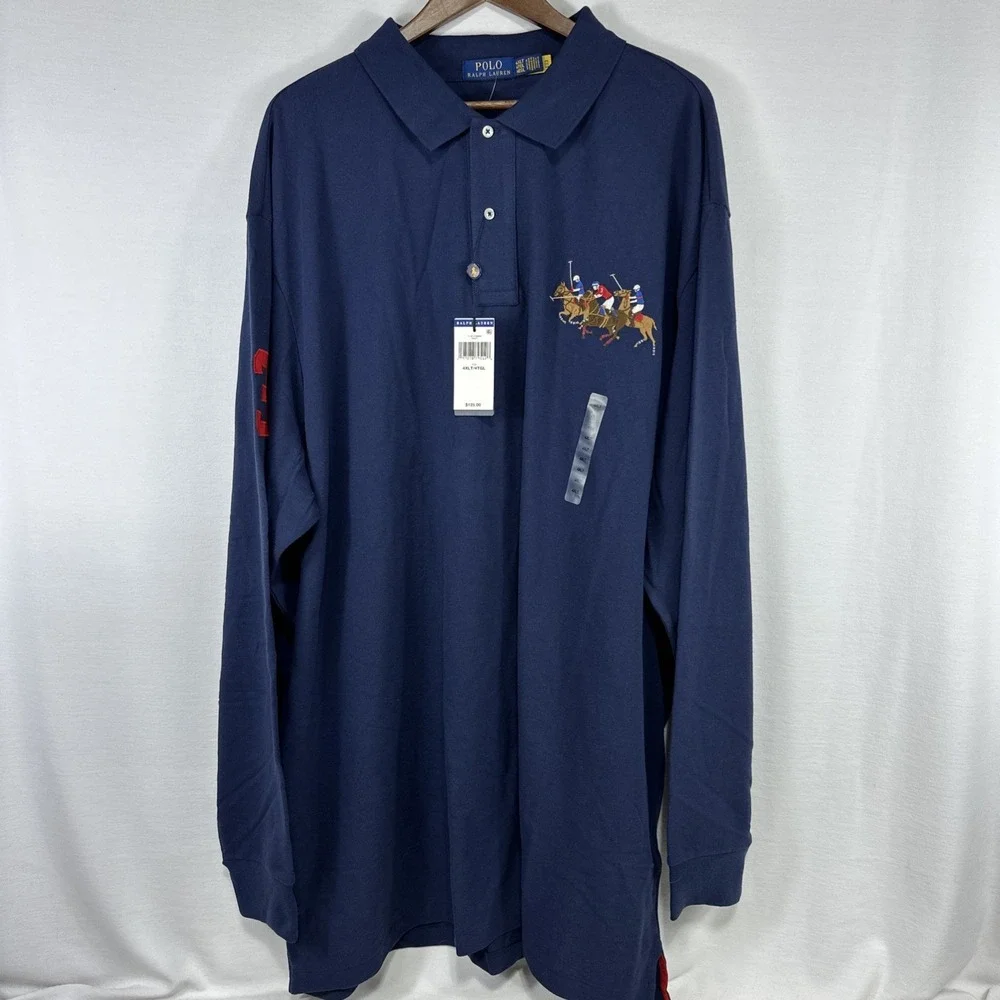 NWT Polo Ralph‎ Lauren Triple Pony Shirt Mens 4XLT Classic Fit Mesh Polo Navy #3